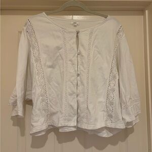 aerie White Crochet-Trim Button Front Shirt